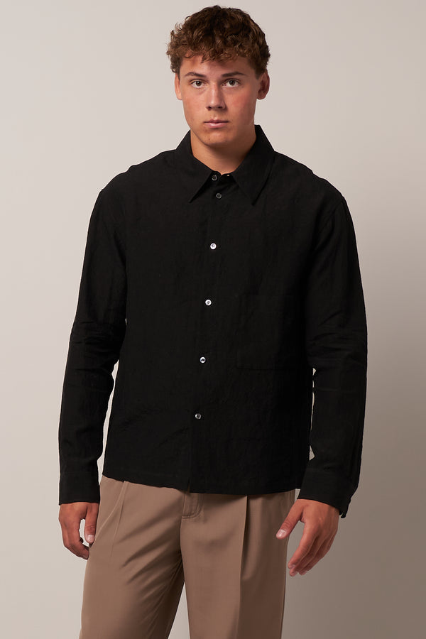 Hammered Linen Shirt Black