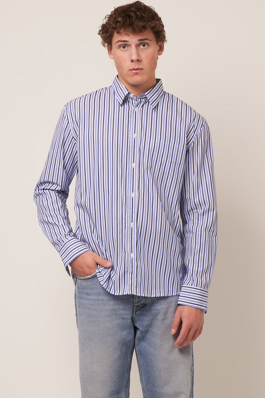 Brook Shirt White/Navy/Sky Blue Stripe