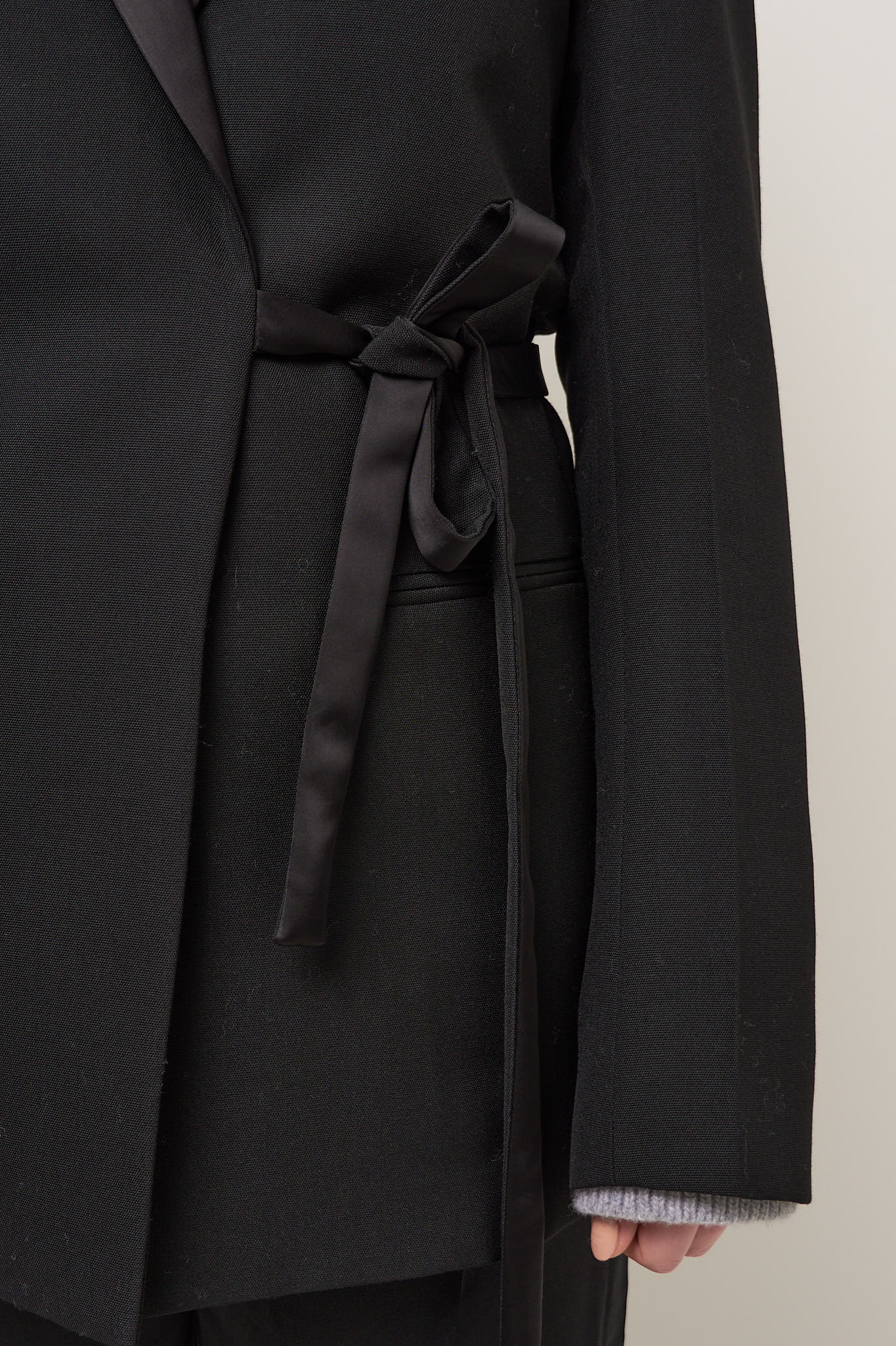 Satin-Lapel Wrap Blazer Black