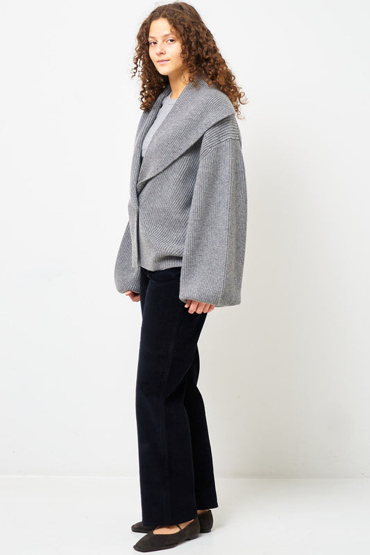 Shawl-Lapel Cardigan Mid Grey Melange
