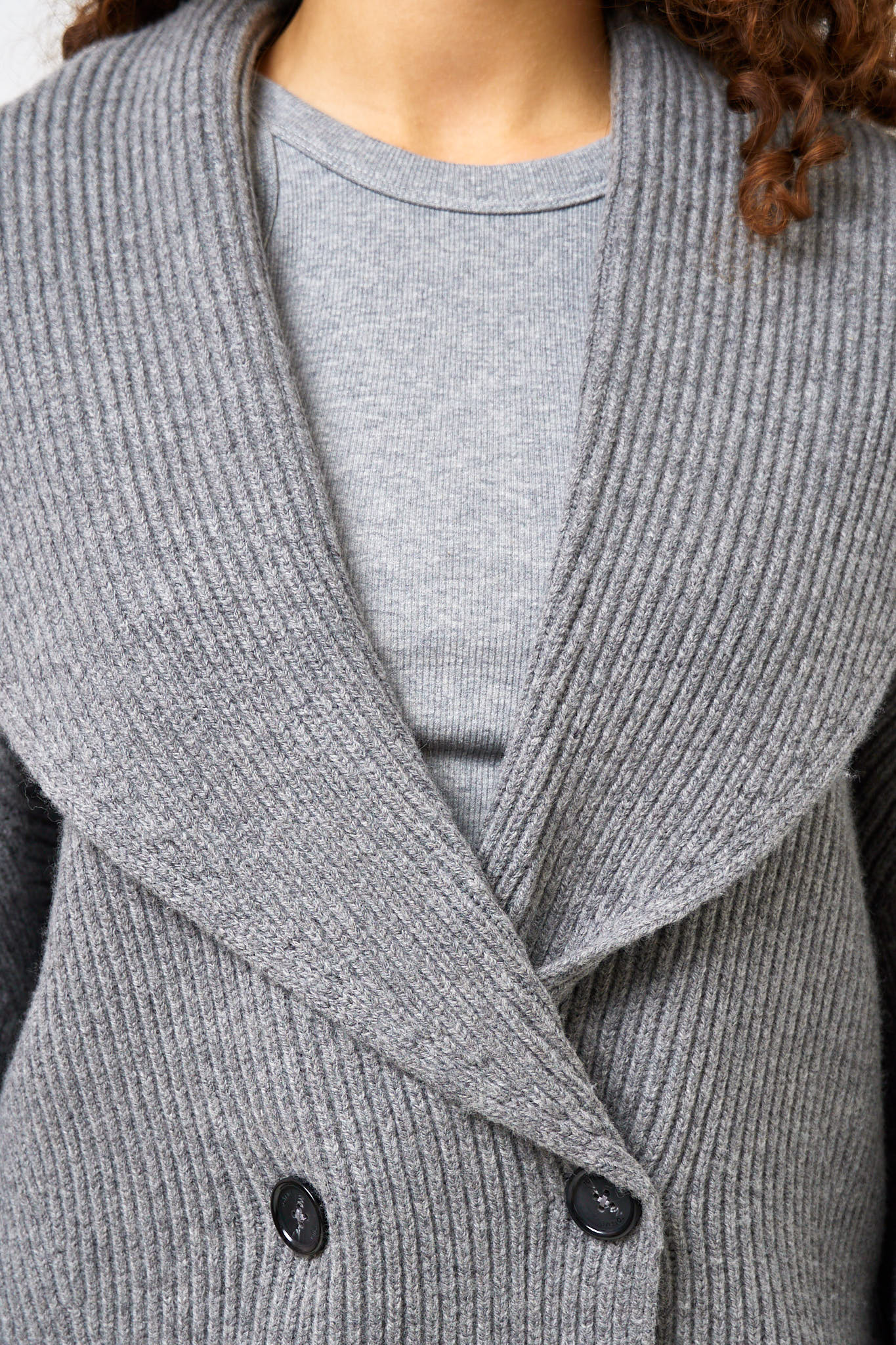 Shawl-Lapel Cardigan Mid Grey Melange