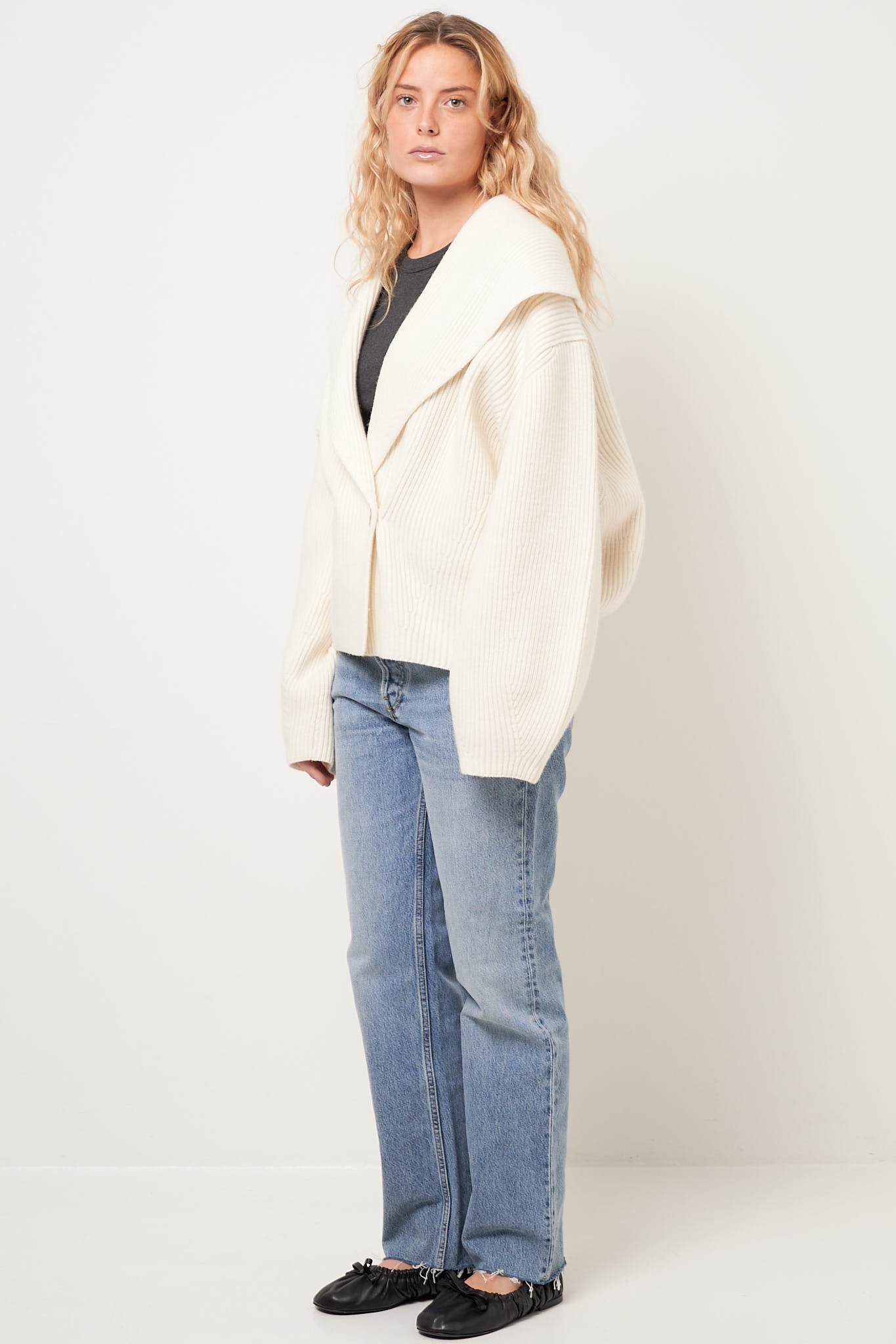 Shawl-Lapel Cardigan Milk