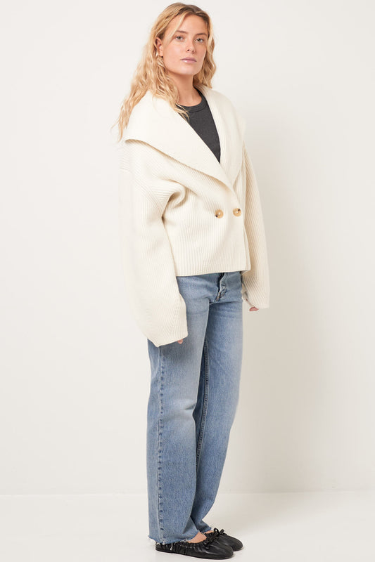 Shawl-Lapel Cardigan Milk