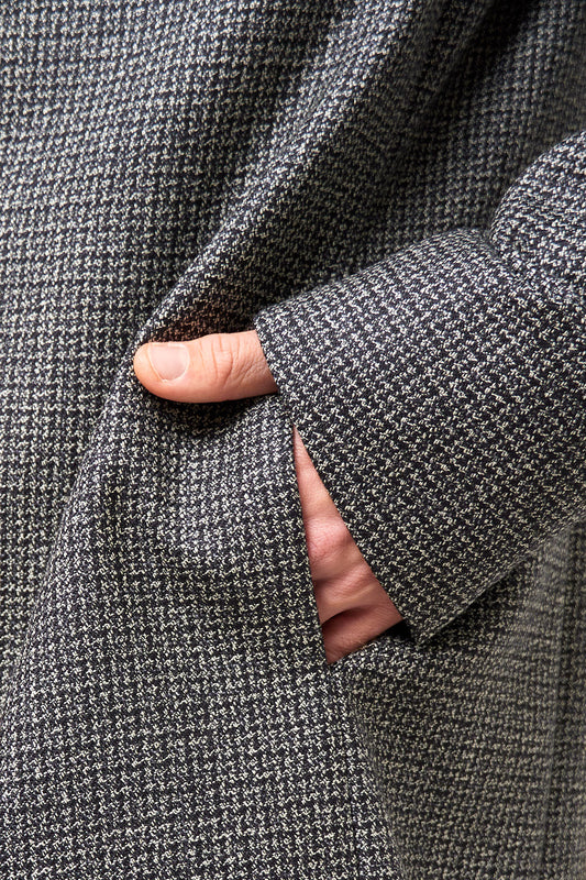 Single-Breasted Wool Overcoat Black/White