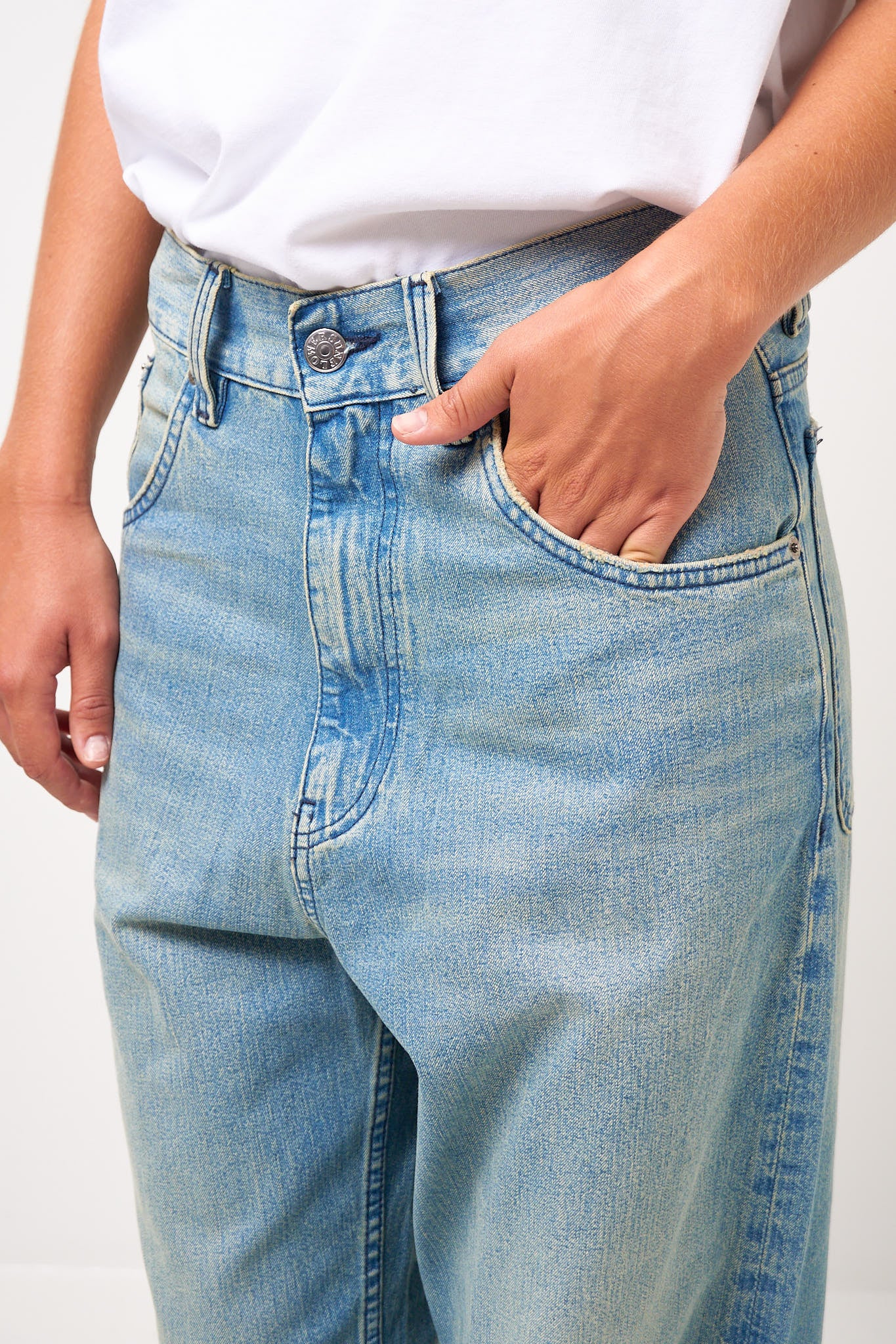 Super Wide Cinch Jeans Mid Blue Vintage