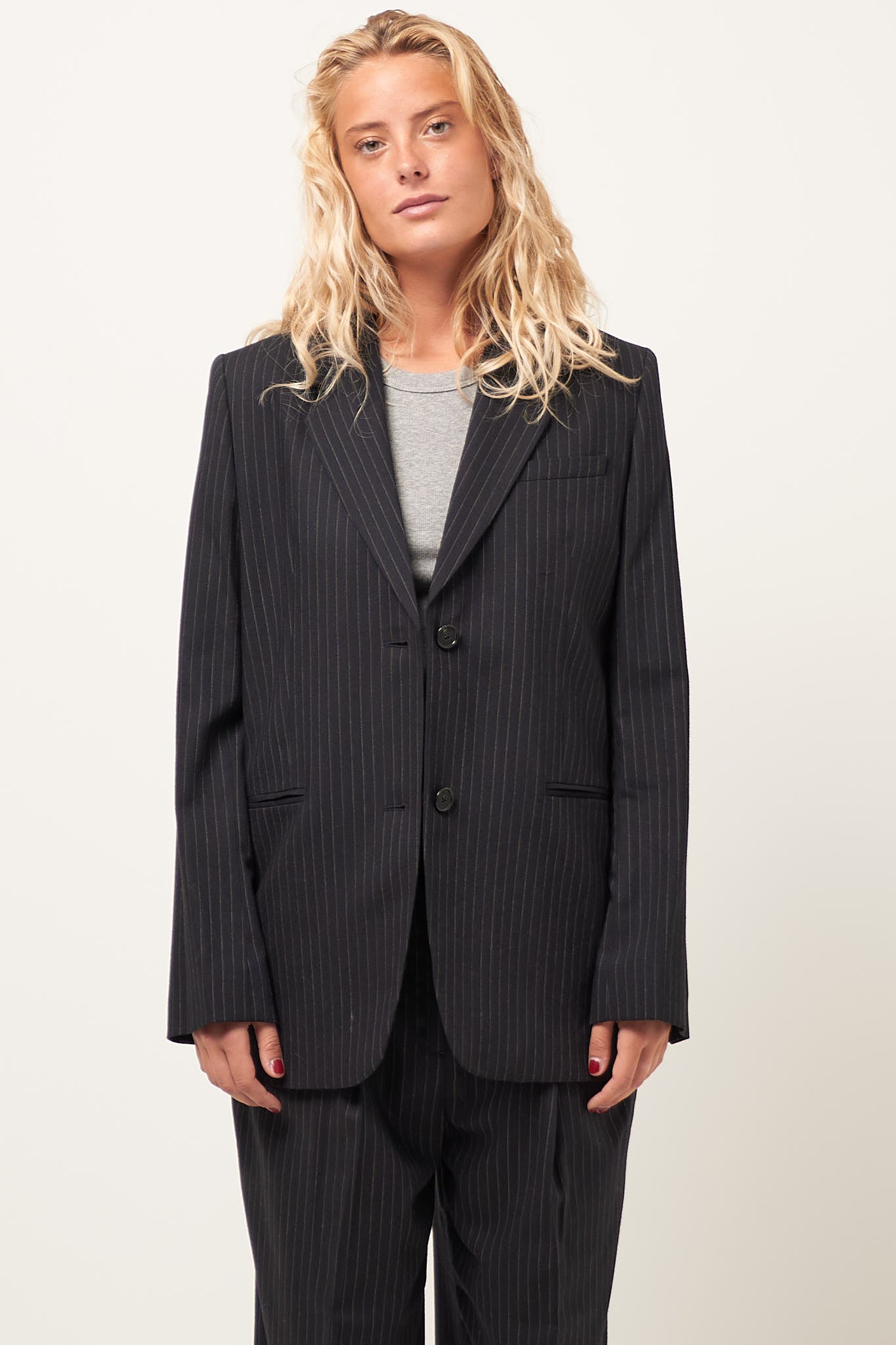 Tailored Pinstriped Suit Jacket Navy