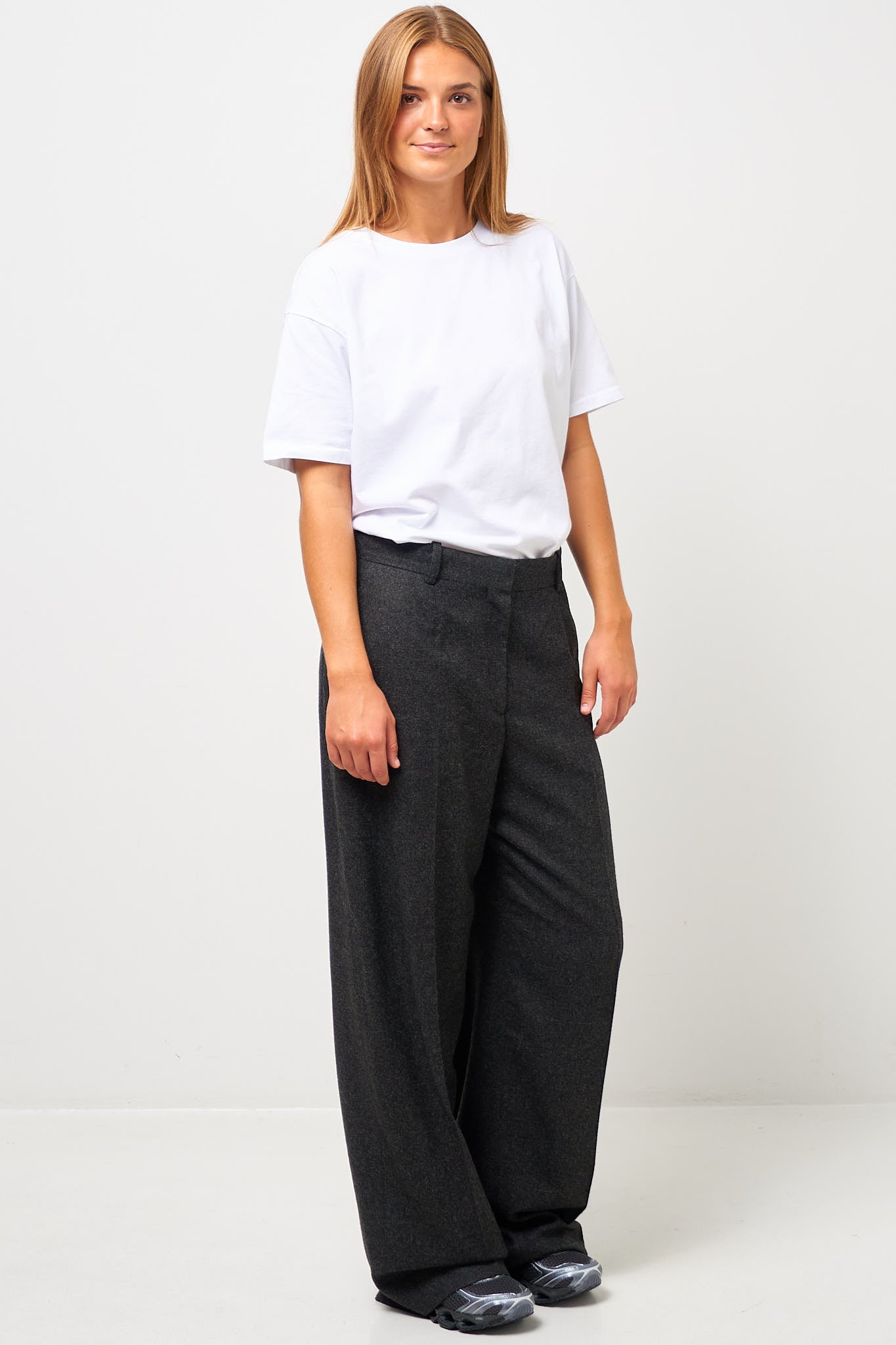 Wide Flannel Trousers Charcoal Melange