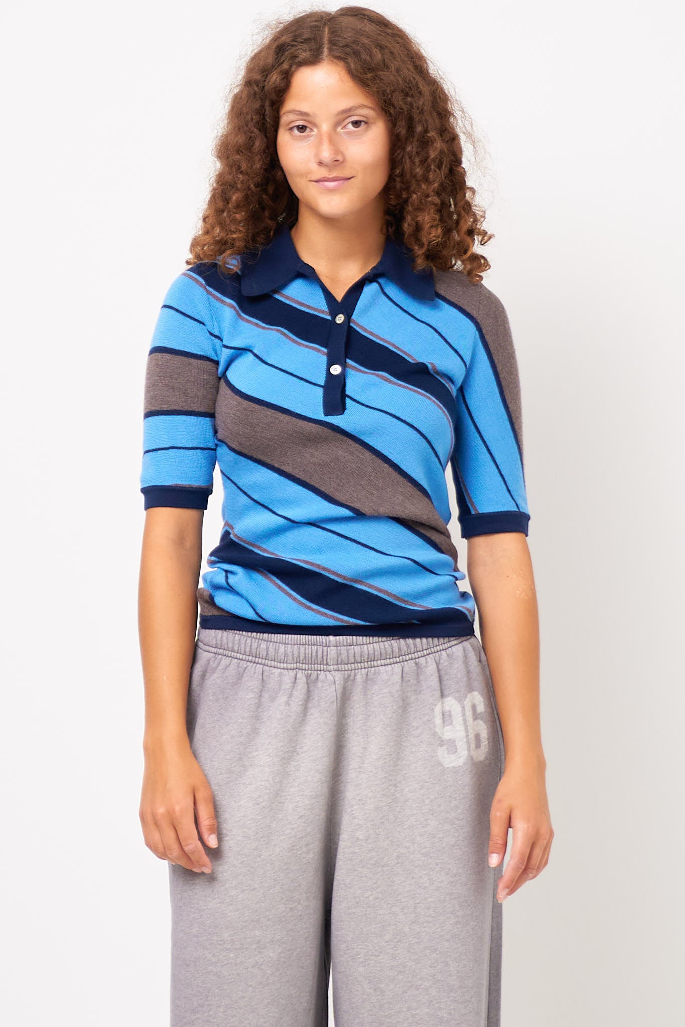 Wool Polo Knit Multi Blue