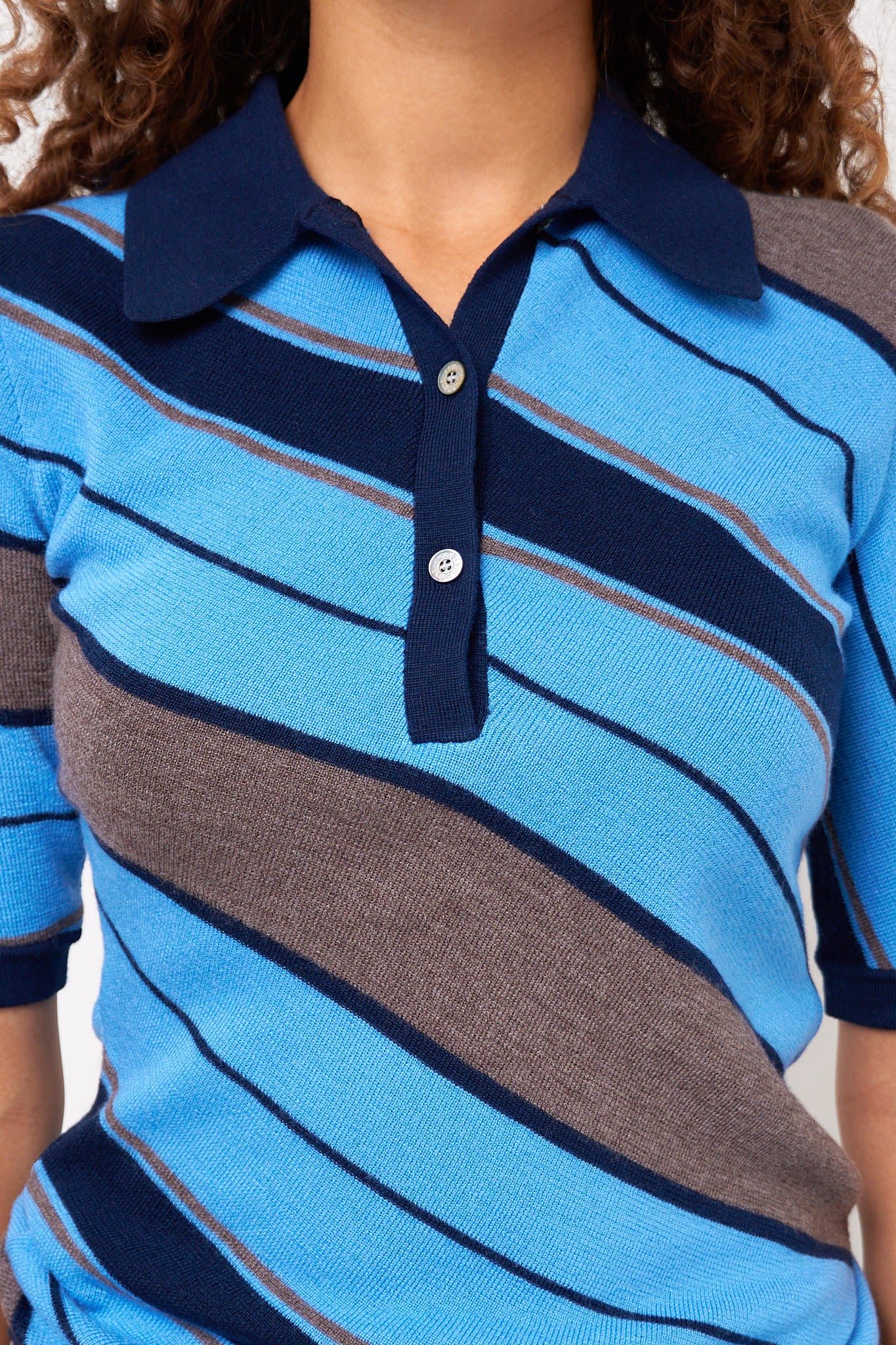 Wool Polo Knit Multi Blue
