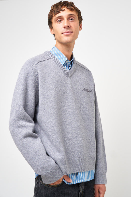 Wool V-Neck Sweater Dark Gray Melange