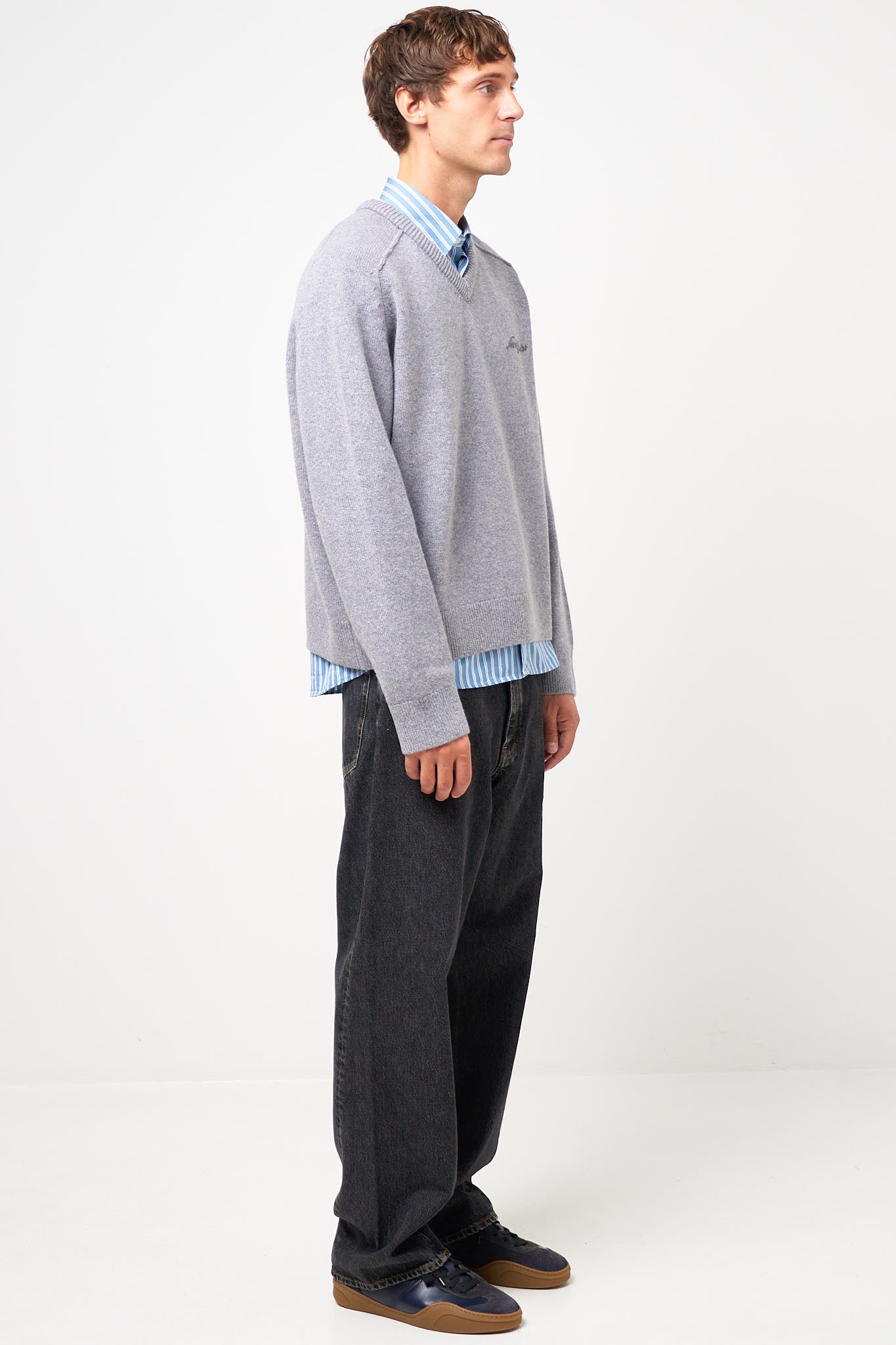 Wool V-Neck Sweater Dark Grey Melange