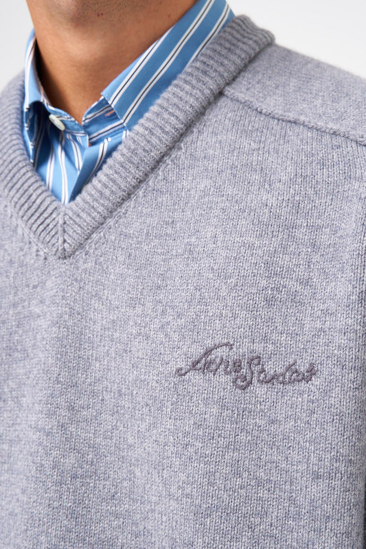 Wool V-Neck Sweater Dark Gray Melange