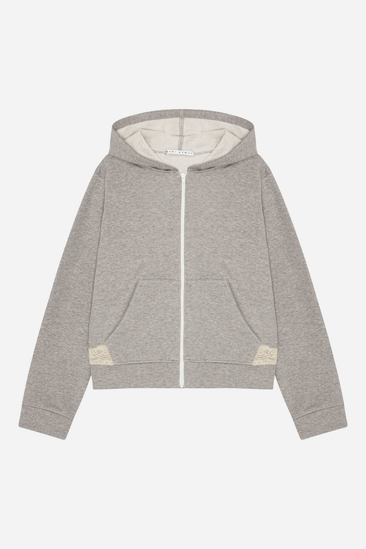 Lace Zip-Up Hoodie Light Grey Melange
