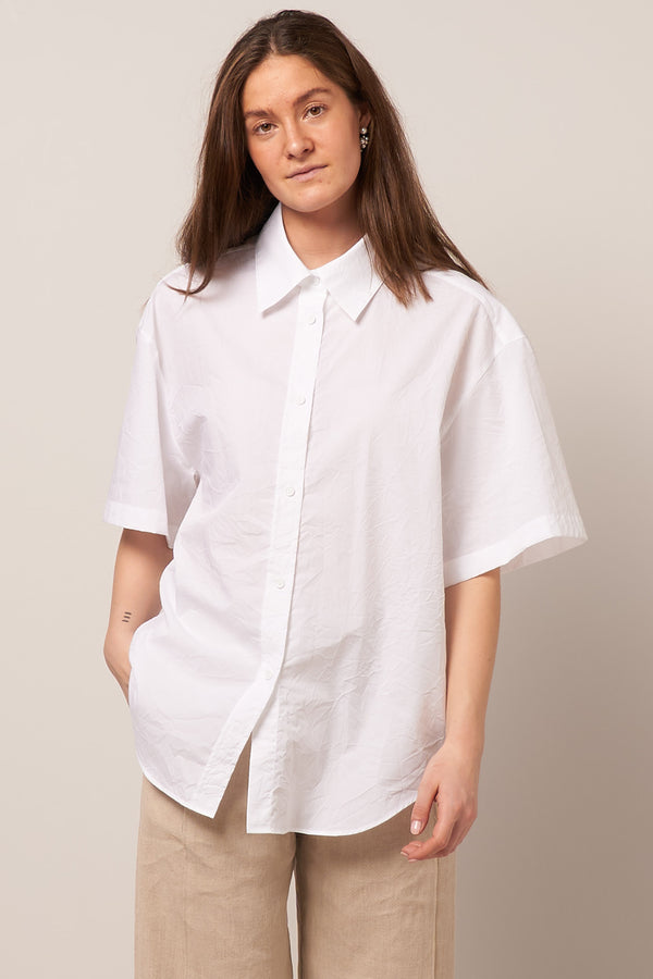 Embroidered Button-Up Shirt White