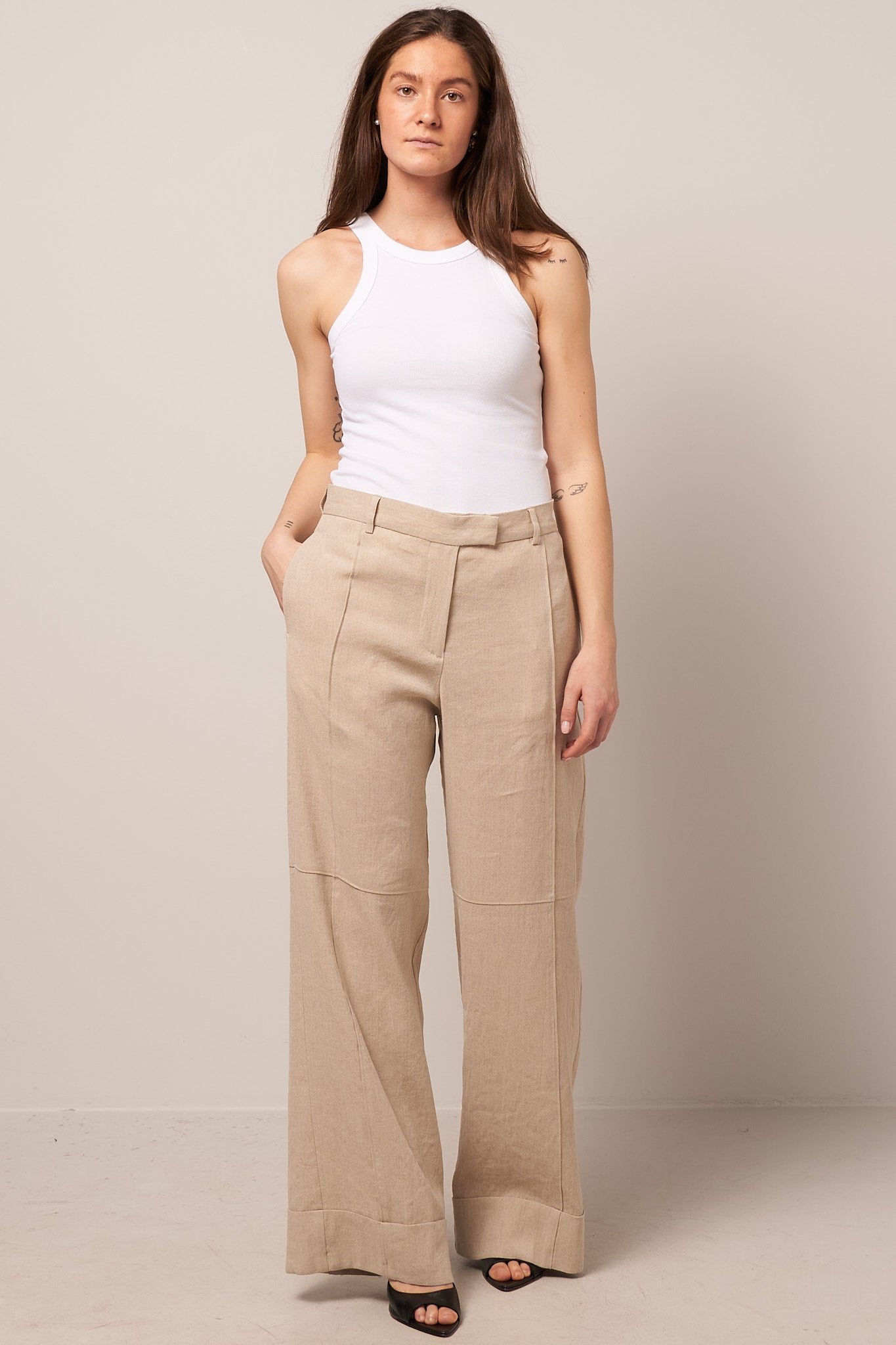 Wide Linen Trousers Light Sand