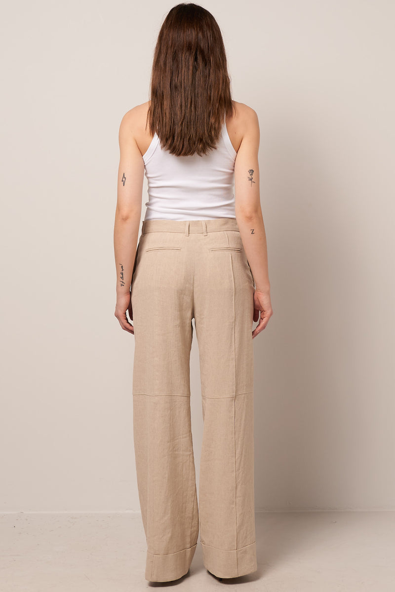 Sondrio - Medium Brown Linen/ Cotton - High Rise Trouser | SPIER & MACKAY