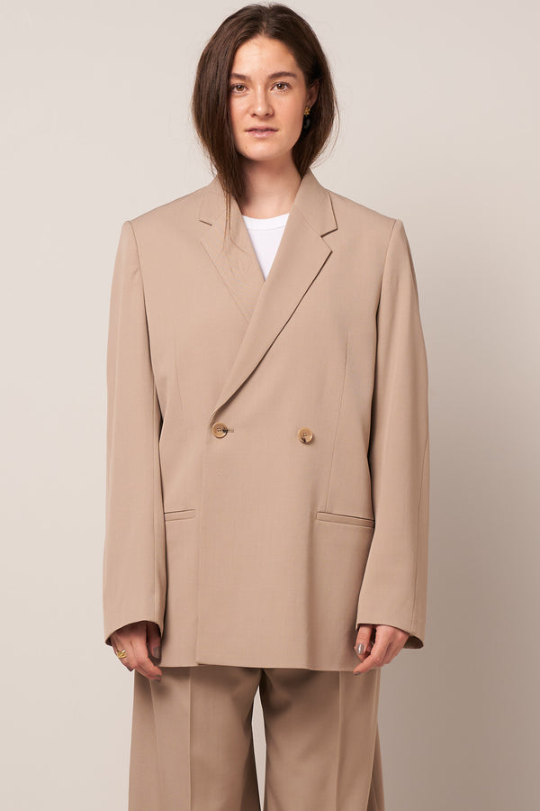 Double-Breasted Vent Blazer Beige