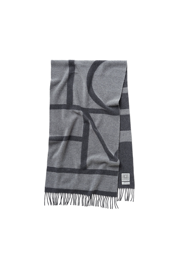 Monogram Jacquard Wool Scarf Grey